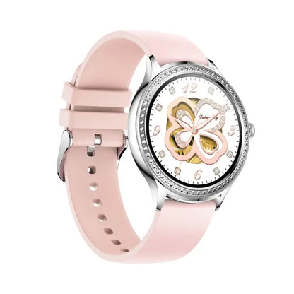AK35 smartwatch met zilver-roze siliconen bandje