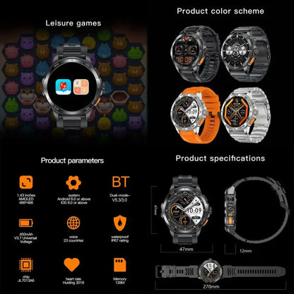 AK77 Smartwatch 1,43 inch AMOLED – Bluetooth bellen