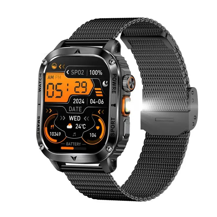 AK80 smartwatch met zwart mesh stalen band