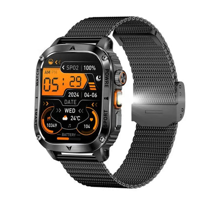 AK80 smartwatch met zwart mesh stalen band