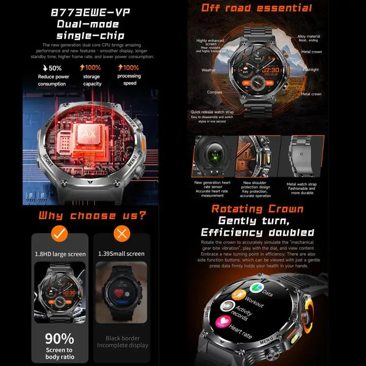 AK82 Smartwatch 1,8 inch – groot scherm en Bluetooth bellen