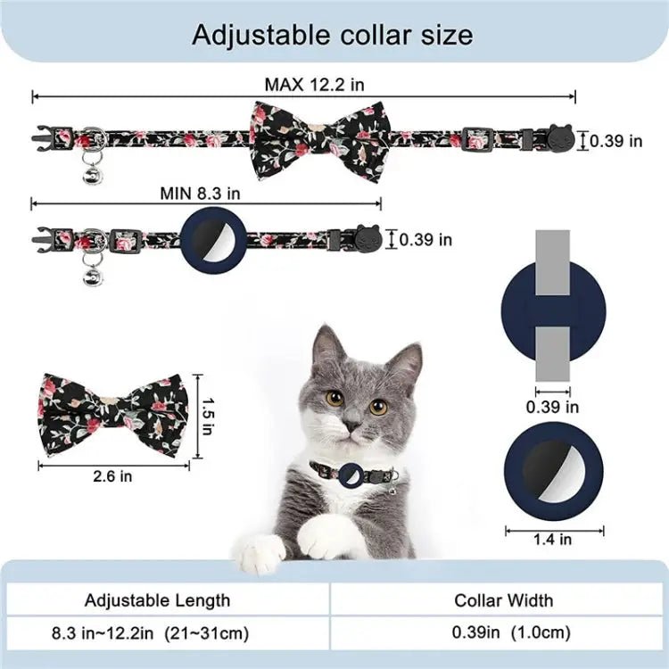 Anti - Lost Printed Bow Pet Collar with Bell for AirTag - wevelnit