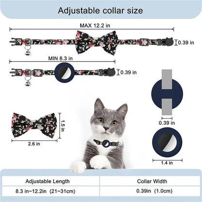 Anti - Lost Printed Bow Pet Collar with Bell for AirTag - wevelnit
