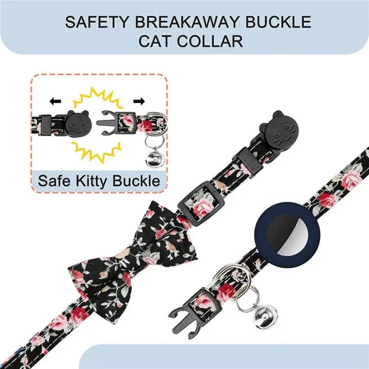 Anti - Lost Printed Bow Pet Collar with Bell for AirTag - wevelnit