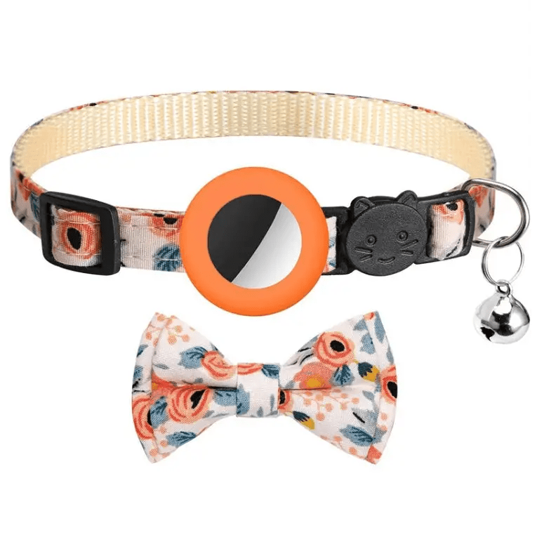 Anti - Lost Printed Bow Pet Collar with Bell for AirTag - wevelnit