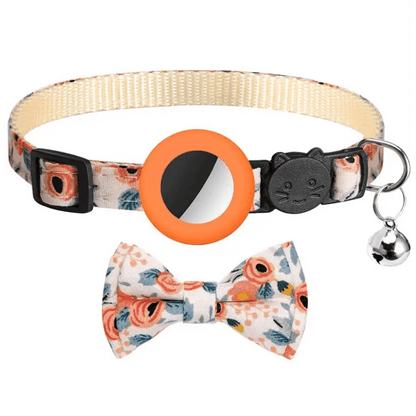 Anti - Lost Printed Bow Pet Collar with Bell for AirTag - wevelnit