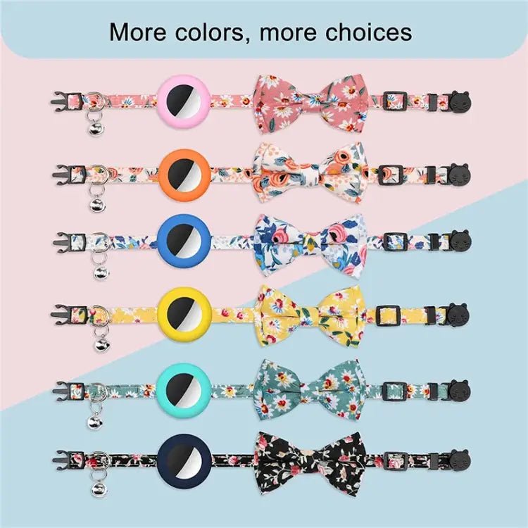 Anti - Lost Printed Bow Pet Collar with Bell for AirTag - wevelnit