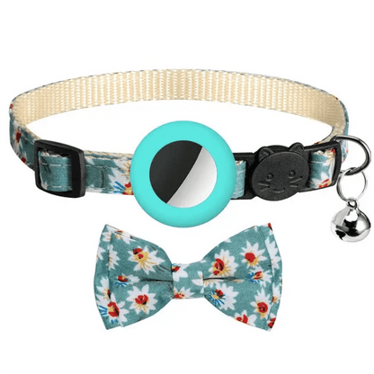 Anti - Lost Printed Bow Pet Collar with Bell for AirTag - wevelnit