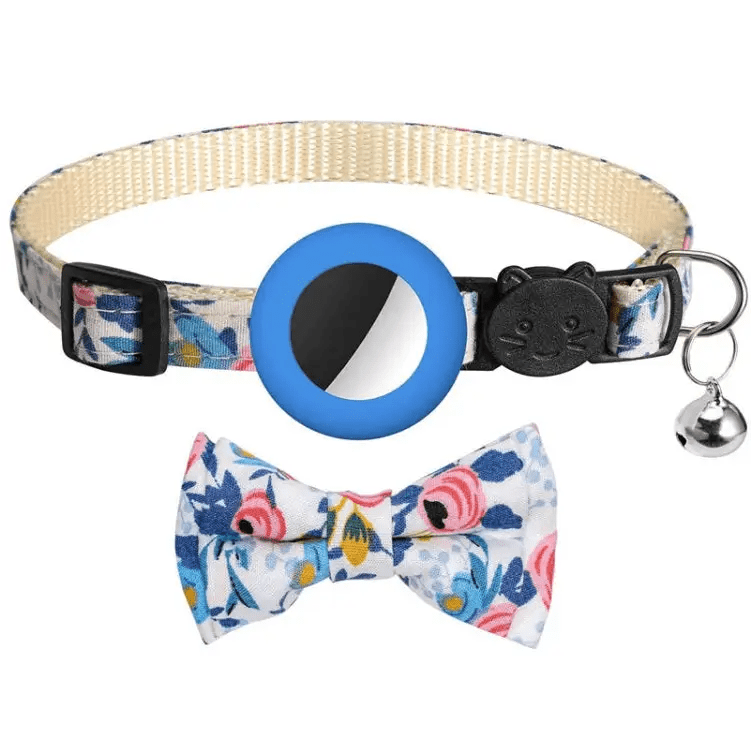 Anti - Lost Printed Bow Pet Collar with Bell for AirTag - wevelnit