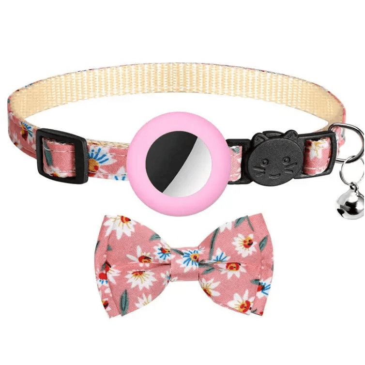 Anti - Lost Printed Bow Pet Collar with Bell for AirTag - wevelnit