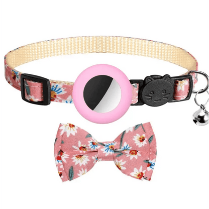 Anti - Lost Printed Bow Pet Collar with Bell for AirTag - wevelnit