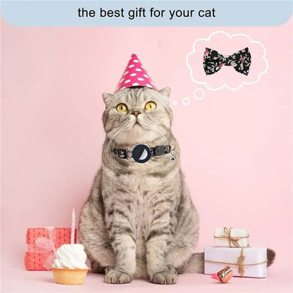Anti - Lost Printed Bow Pet Collar with Bell for AirTag - wevelnit
