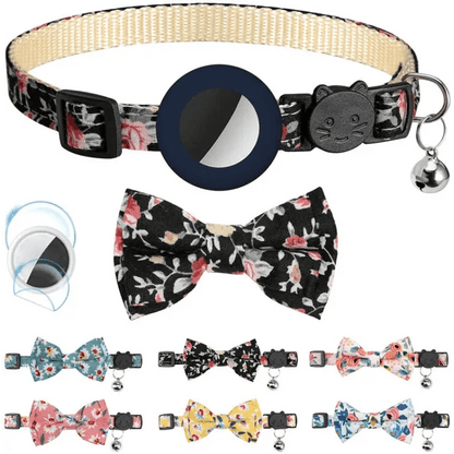 Anti - Lost Printed Bow Pet Collar with Bell for AirTag - wevelnit