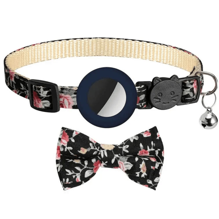 Anti - Lost Printed Bow Pet Collar with Bell for AirTag - wevelnit