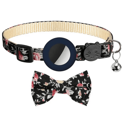 Anti - Lost Printed Bow Pet Collar with Bell for AirTag - wevelnit