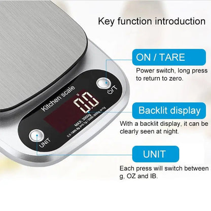 Kitchen Stainless Steel LCD Electronic Scale, Specification: 3kg/0.1g - wevelnit