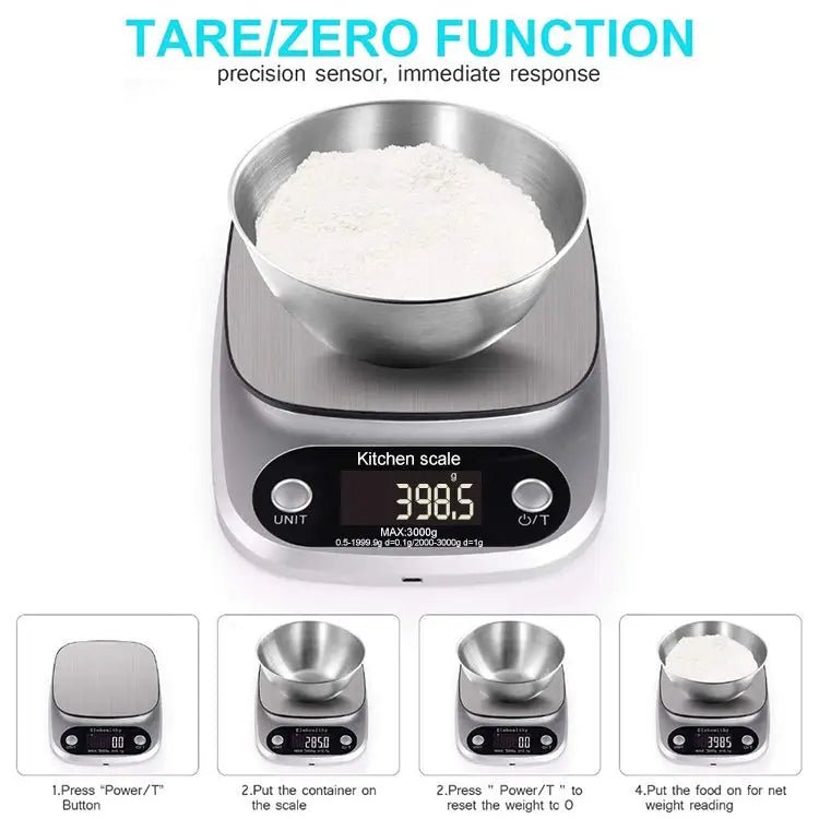 Kitchen Stainless Steel LCD Electronic Scale, Specification: 3kg/0.1g - wevelnit