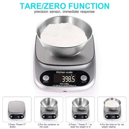 Kitchen Stainless Steel LCD Electronic Scale, Specification: 3kg/0.1g - wevelnit