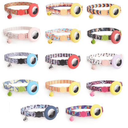 AirTag Pet Collar Holder with Bell & Safety Buckle – Stylish Printed Design - wevelnit