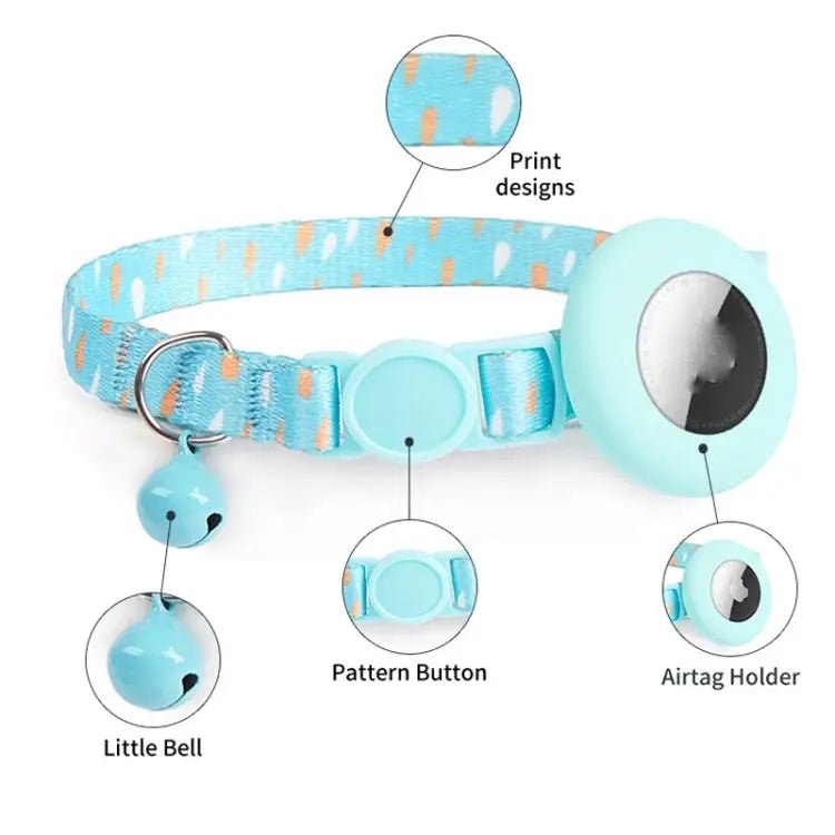 AirTag Pet Collar Holder with Bell & Safety Buckle – Stylish Printed Design - wevelnit