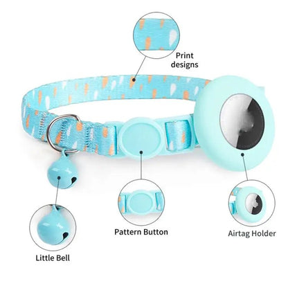 AirTag Pet Collar Holder with Bell & Safety Buckle – Stylish Printed Design - wevelnit