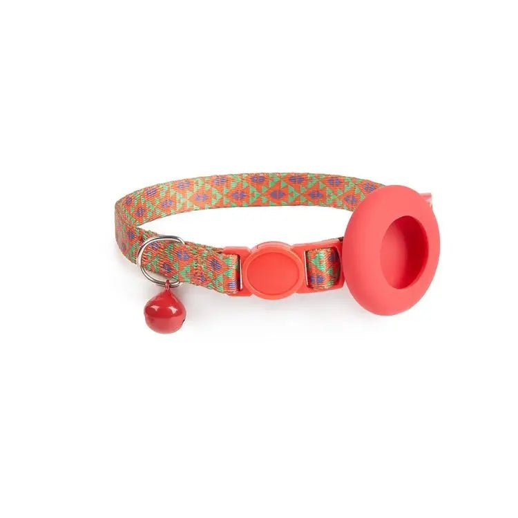 AirTag Pet Collar Holder with Bell & Safety Buckle – Stylish Printed Design - wevelnit