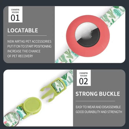 AirTag Pet Collar Holder with Bell & Safety Buckle – Stylish Printed Design - wevelnit