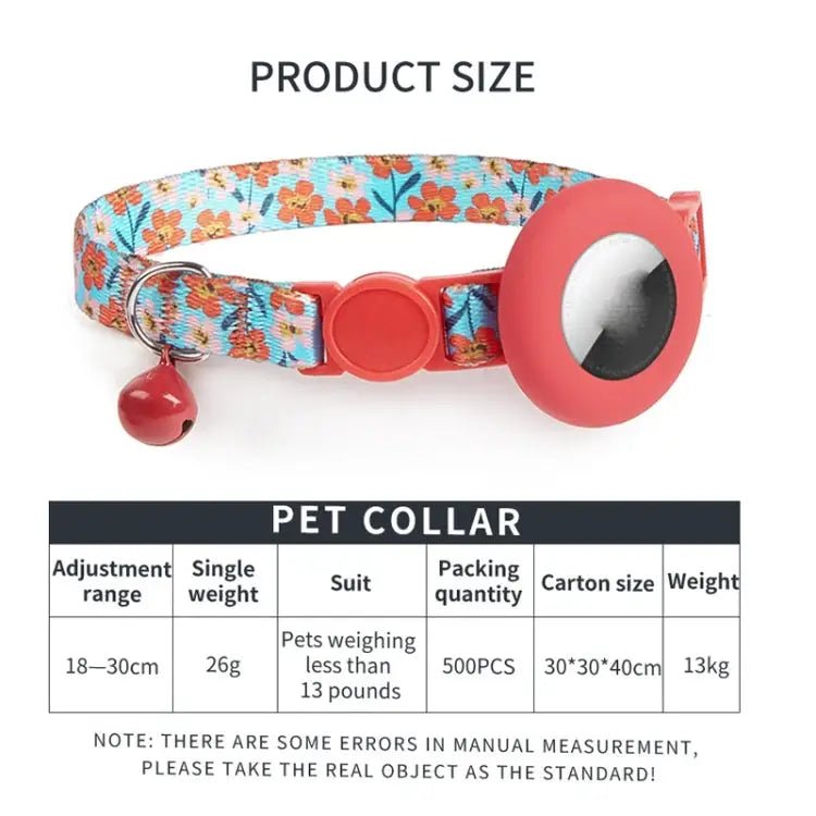 AirTag Pet Collar Holder with Bell & Safety Buckle – Stylish Printed Design - wevelnit