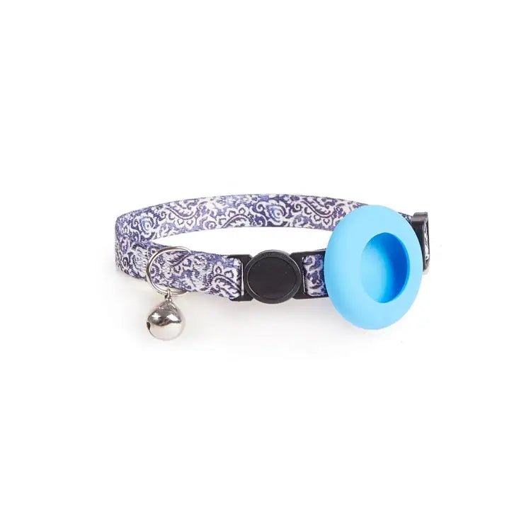 AirTag Pet Collar Holder with Bell & Safety Buckle – Stylish Printed Design - wevelnit
