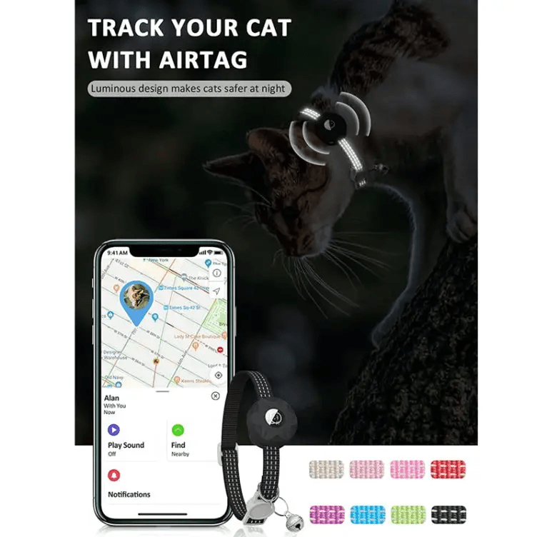 For AirTag Tracker Silicone Case Reflective Pet Cat Collar With Bell - wevelnit