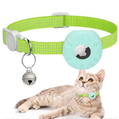 For AirTag Tracker Silicone Case Reflective Pet Cat Collar With Bell - wevelnit