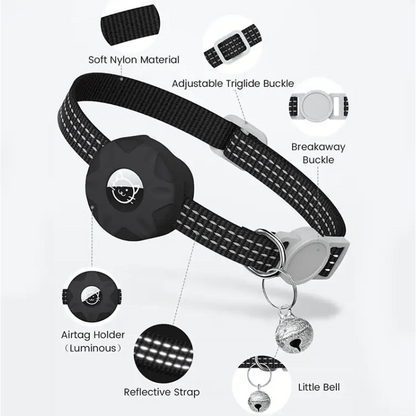 For AirTag Tracker Silicone Case Reflective Pet Cat Collar With Bell - wevelnit