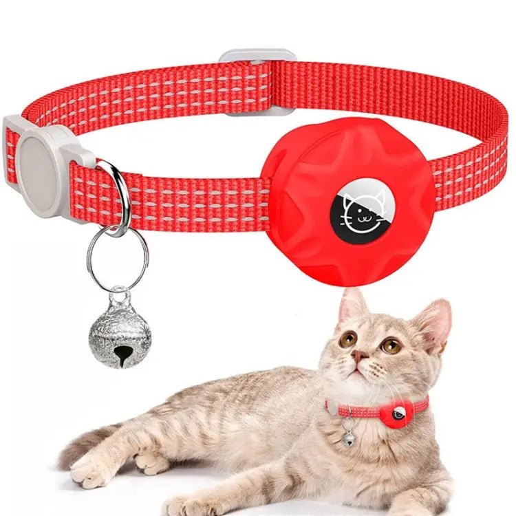 For AirTag Tracker Silicone Case Reflective Pet Cat Collar With Bell - wevelnit
