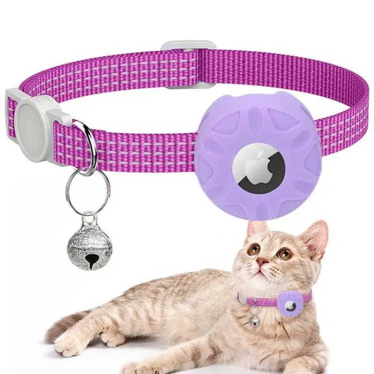 For AirTag Tracker Silicone Case Reflective Pet Cat Collar With Bell - wevelnit