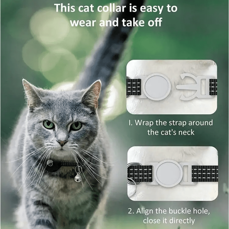 For AirTag Tracker Silicone Case Reflective Pet Cat Collar With Bell - wevelnit