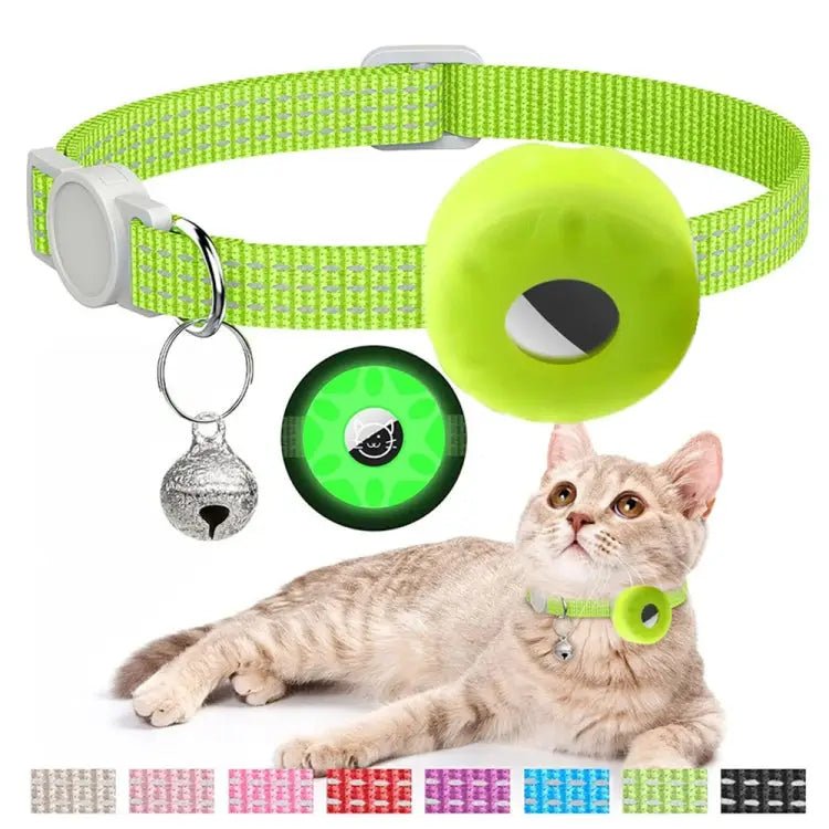 For AirTag Tracker Silicone Case Reflective Pet Cat Collar With Bell - wevelnit