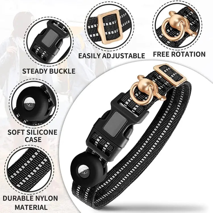 AirTag Silicone Sleeve with Reflective Nylon Dog Collar – M - wevelnit