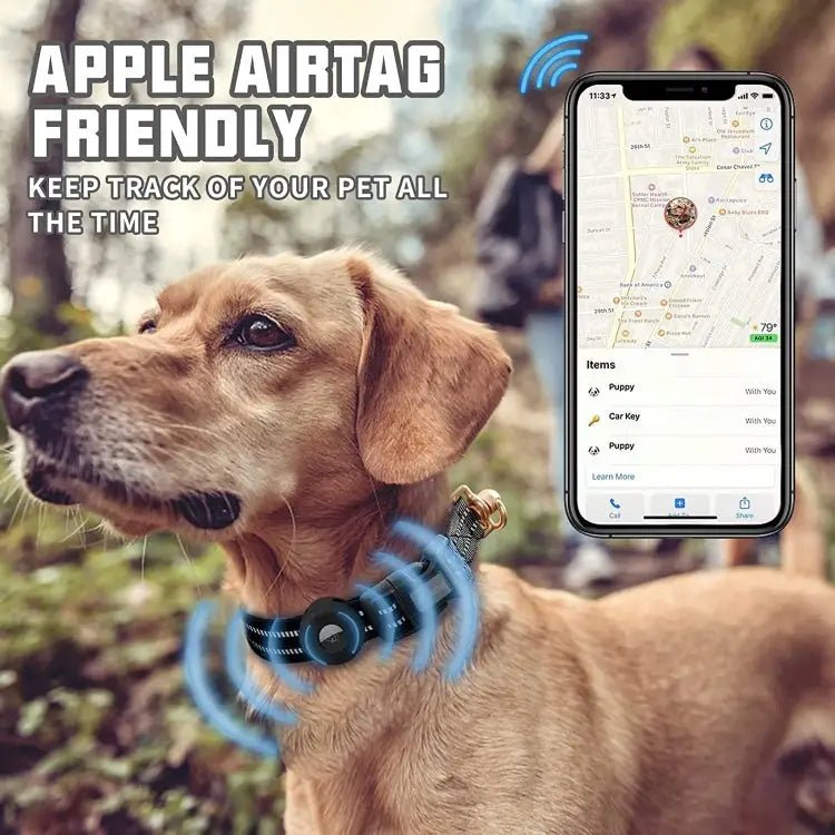 AirTag Silicone Sleeve with Reflective Nylon Dog Collar – M - wevelnit