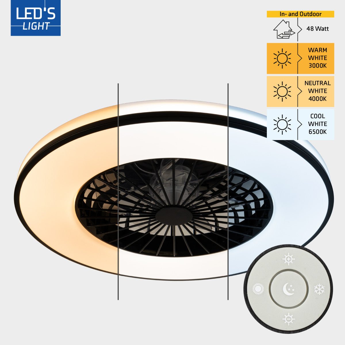 LED's Light Plafondventilator met Verlichting 48,5 cm – Zwart
