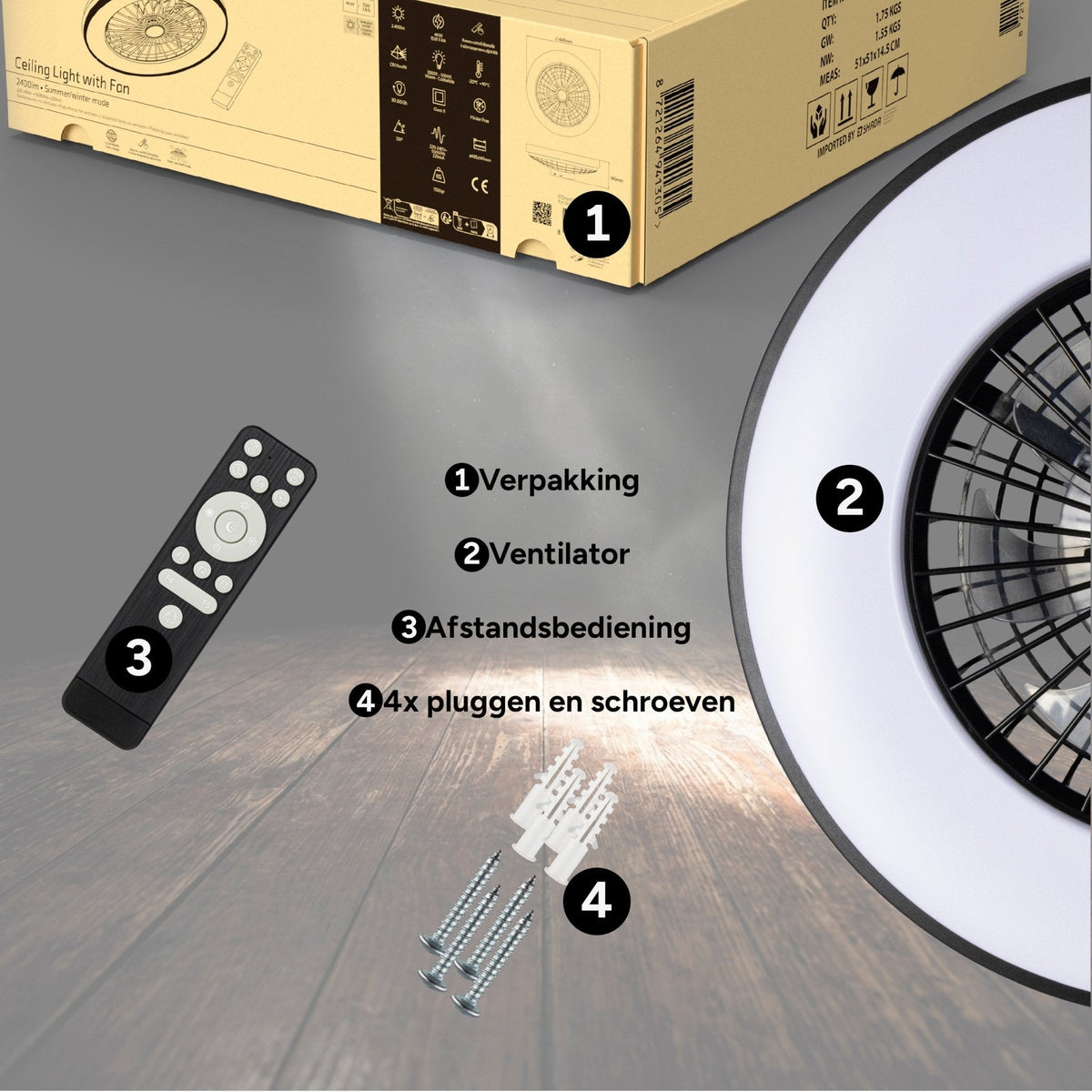LED's Light Plafondventilator met Verlichting 48,5 cm – Zwart