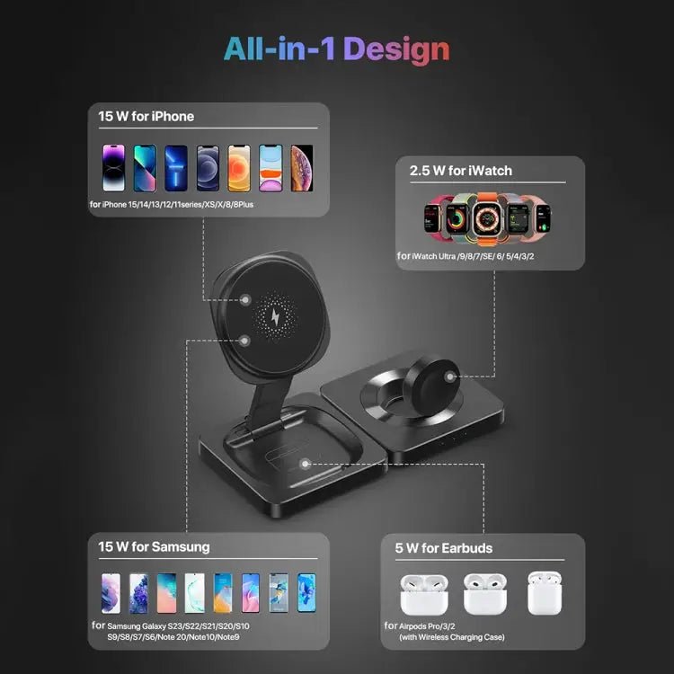 M9 3 - In - 1 Portable Magnetic Folding Wireless Charger Fast Charging Bracket - wevelnit