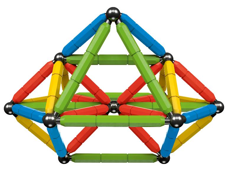 Kleurrijke magnetische bouwset: 3D-model van staven en verbindingskogels