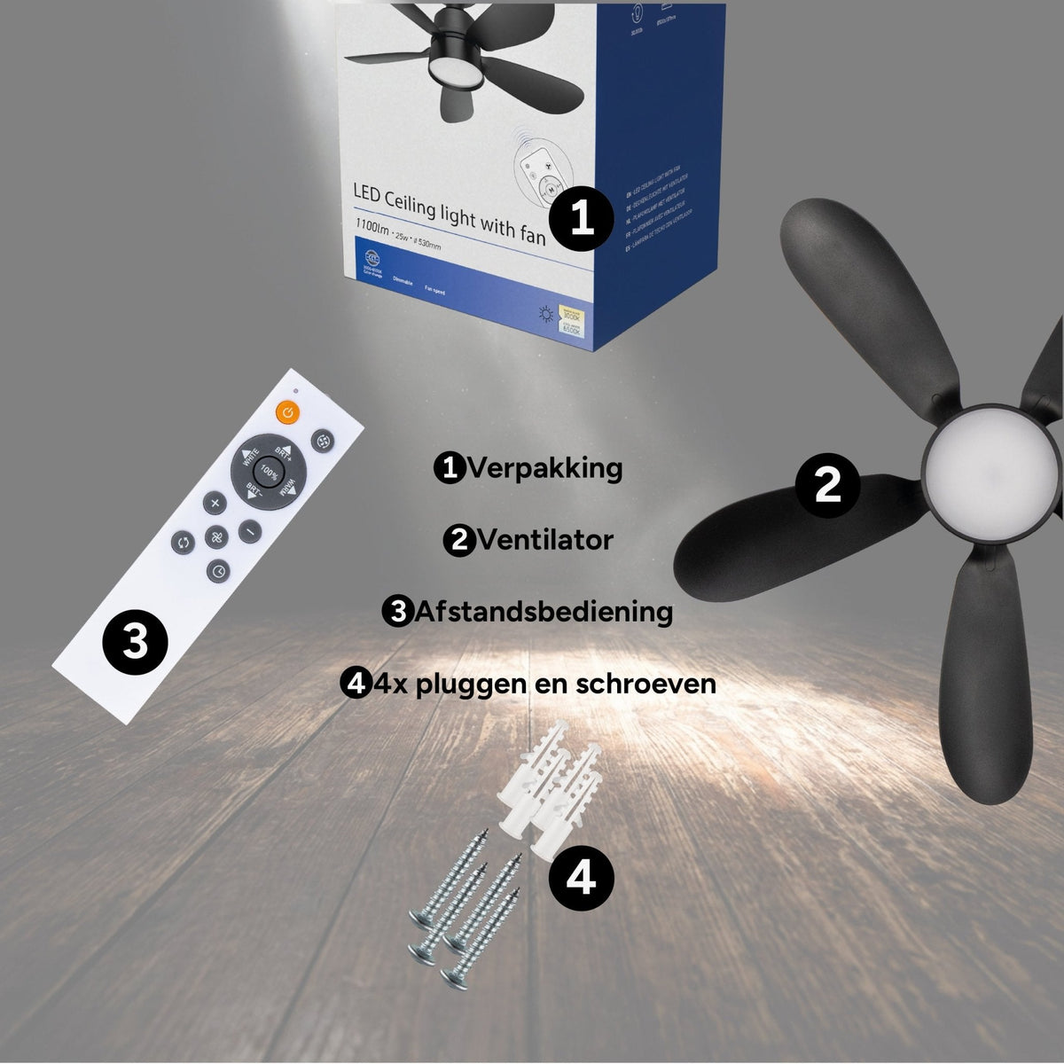 Plafondlamp met Ventilator 25W – 1100lm, dimbaar en stil