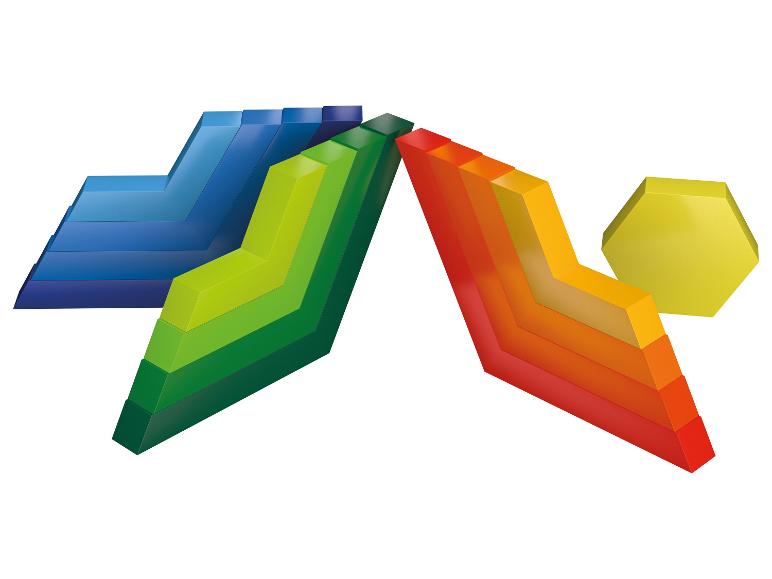 Losse kleurrijke legblokken van het houten regenboog-legspel