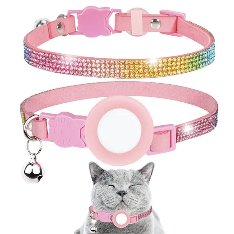Rhinestone Pet Collar with Bell for Airtag Tracker Case - wevelnit