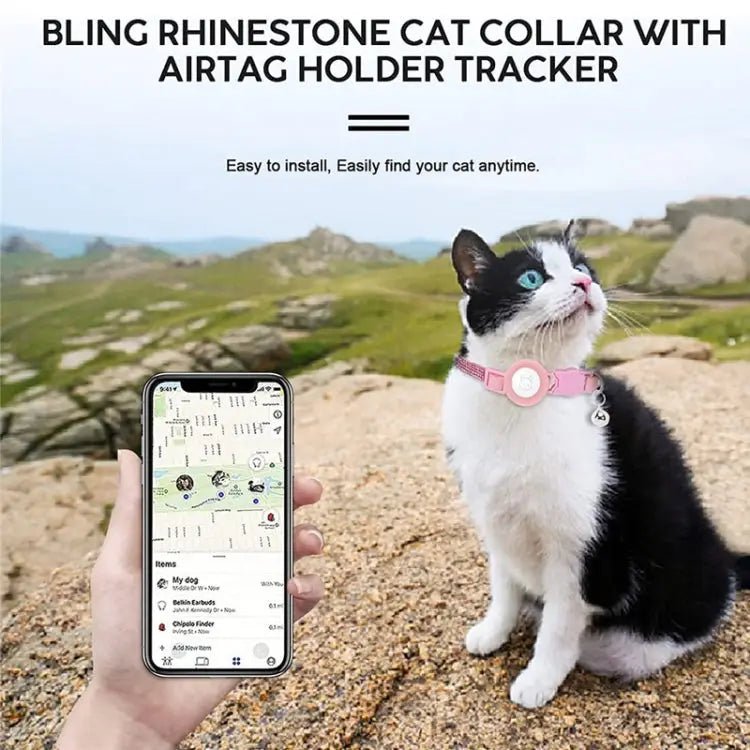 Rhinestone Pet Collar with Bell for Airtag Tracker Case - wevelnit
