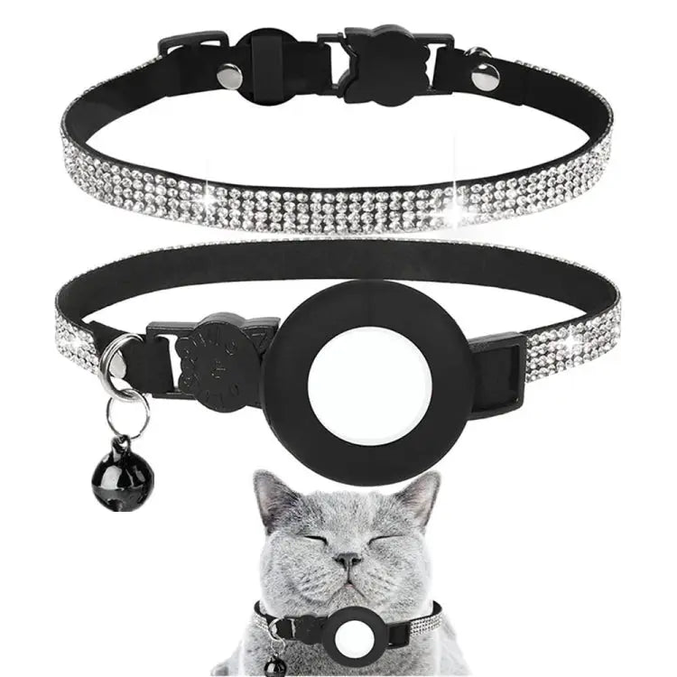 Rhinestone Pet Collar with Bell for Airtag Tracker Case - wevelnit
