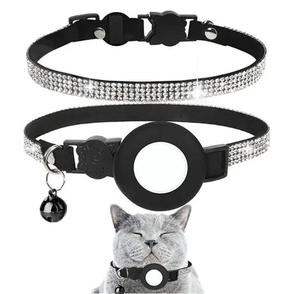 Rhinestone Pet Collar with Bell for Airtag Tracker Case - wevelnit