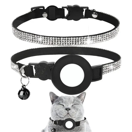 Rhinestone Pet Collar with Bell for Airtag Tracker Case - wevelnit