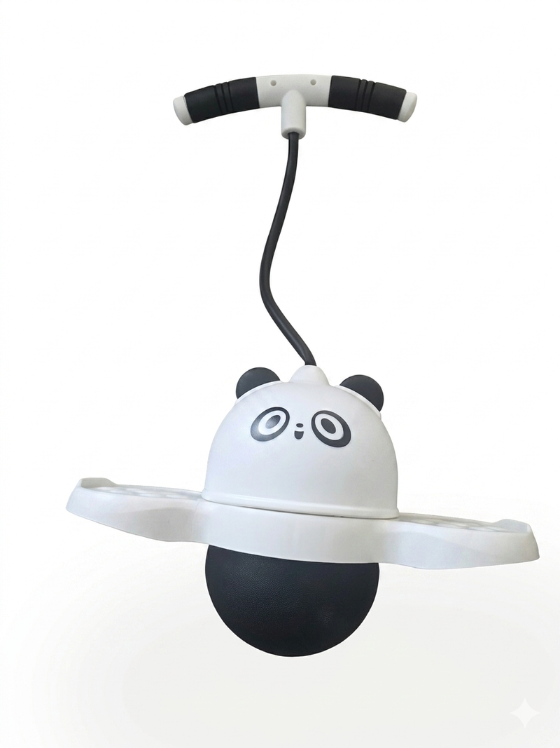 Panda springbal met één zwarte bal, witte pandafiguur en T-handgreep